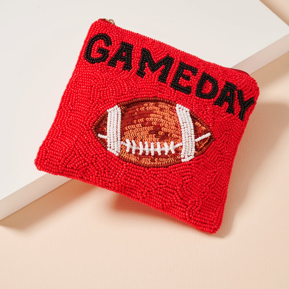Beaded Game Day Football Mini Pouch