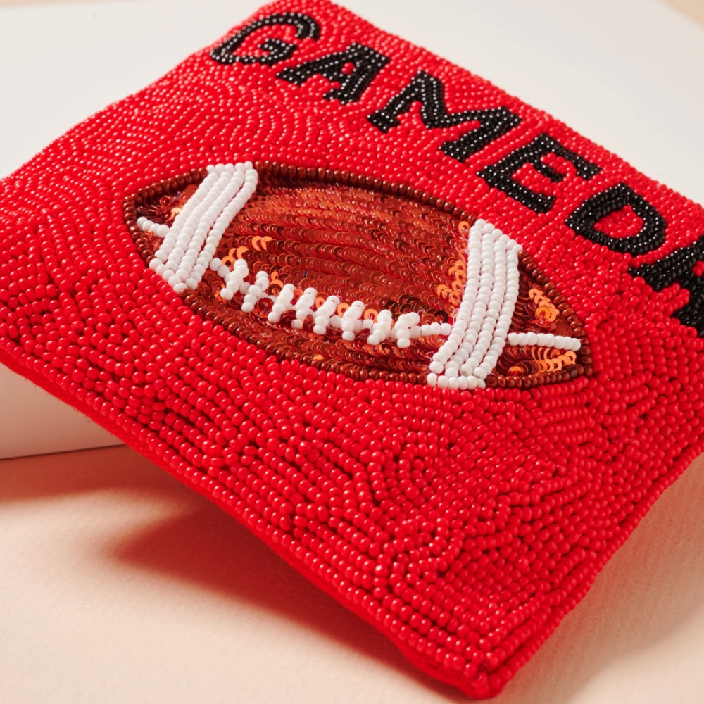 Beaded Game Day Football Mini Pouch