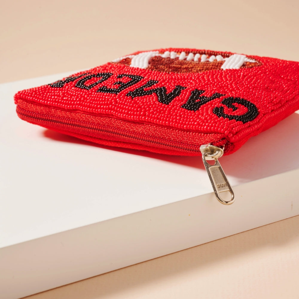 Beaded Game Day Football Mini Pouch