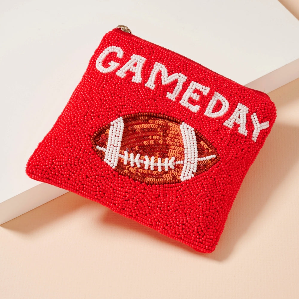 Beaded Game Day Football Mini Pouch