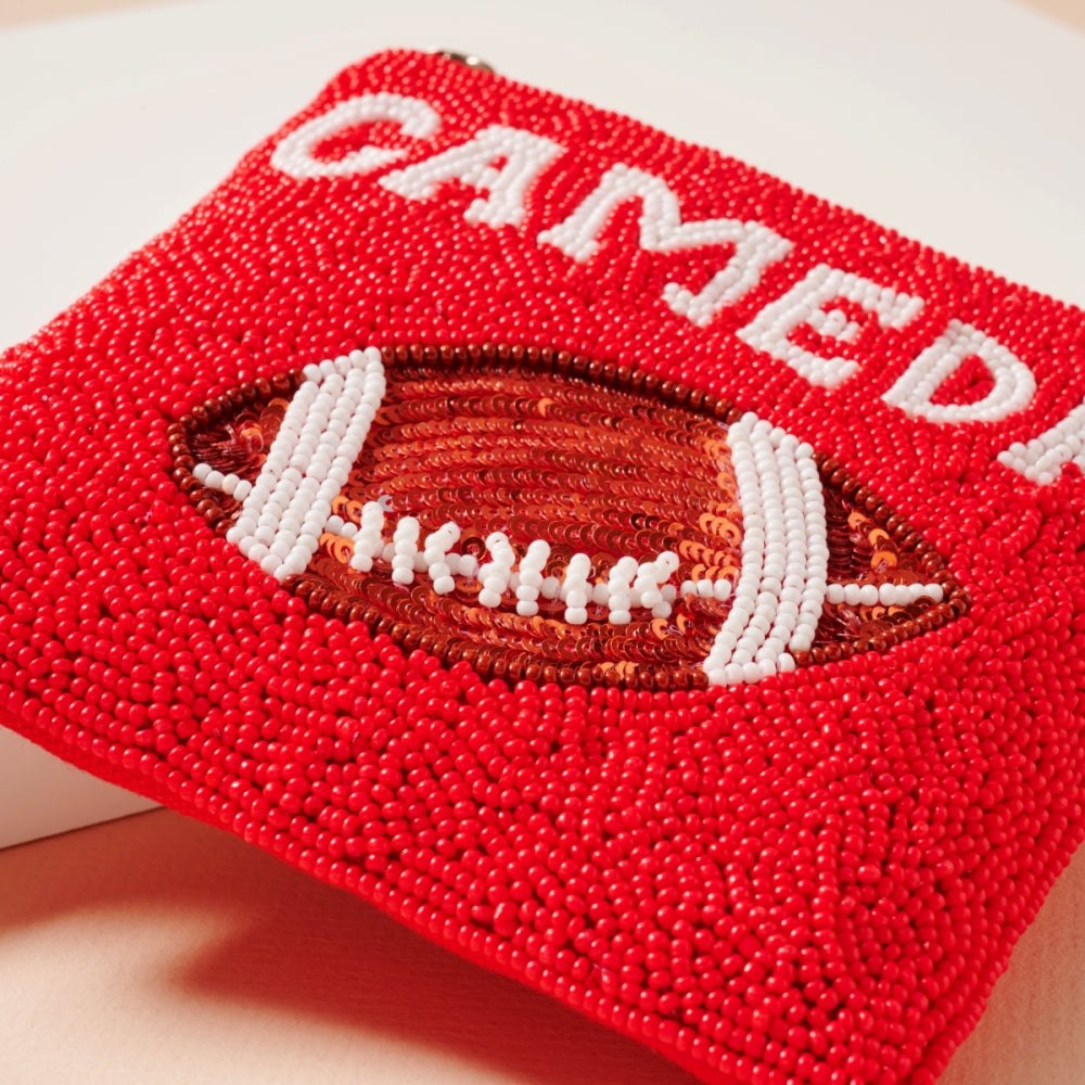 Beaded Game Day Football Mini Pouch