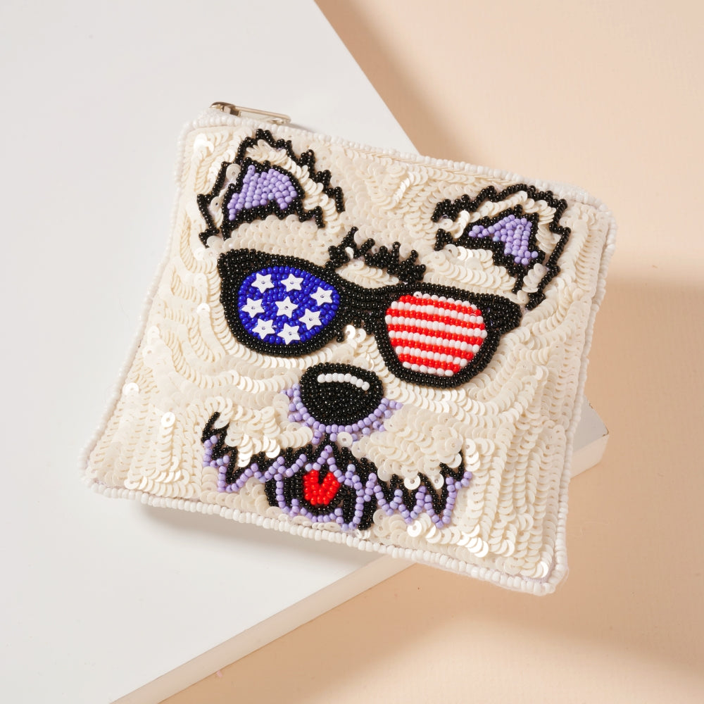 USA Dog Seed Bead Coin Pouch