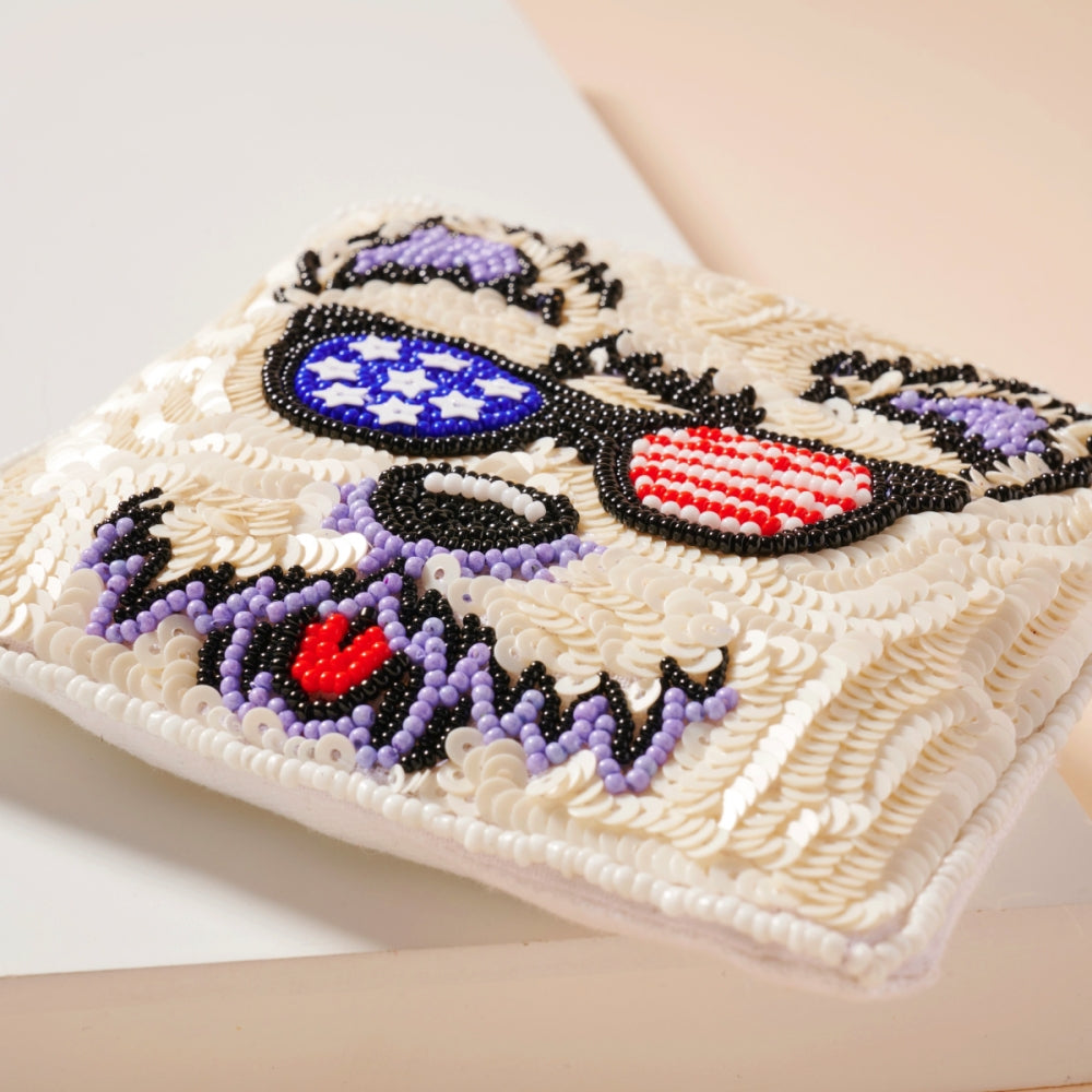 USA Dog Seed Bead Coin Pouch