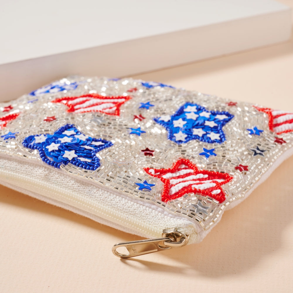 USA Stars Seed Bead Coin Pouch