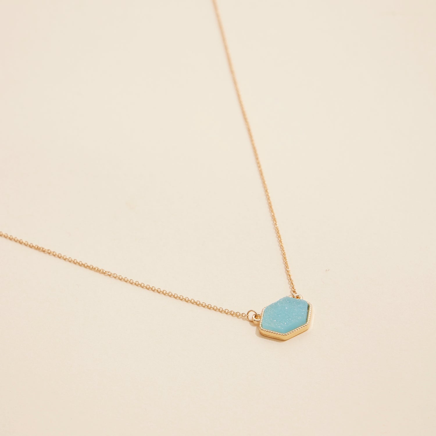 Hexagon Druzy Stone Charm Delicate Necklace - Frem