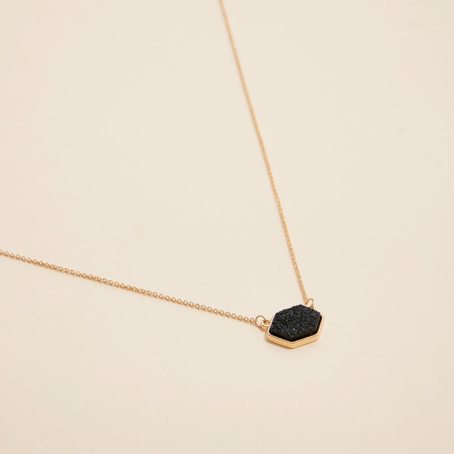 Hexagon Druzy Stone Charm Delicate Necklace - Frem