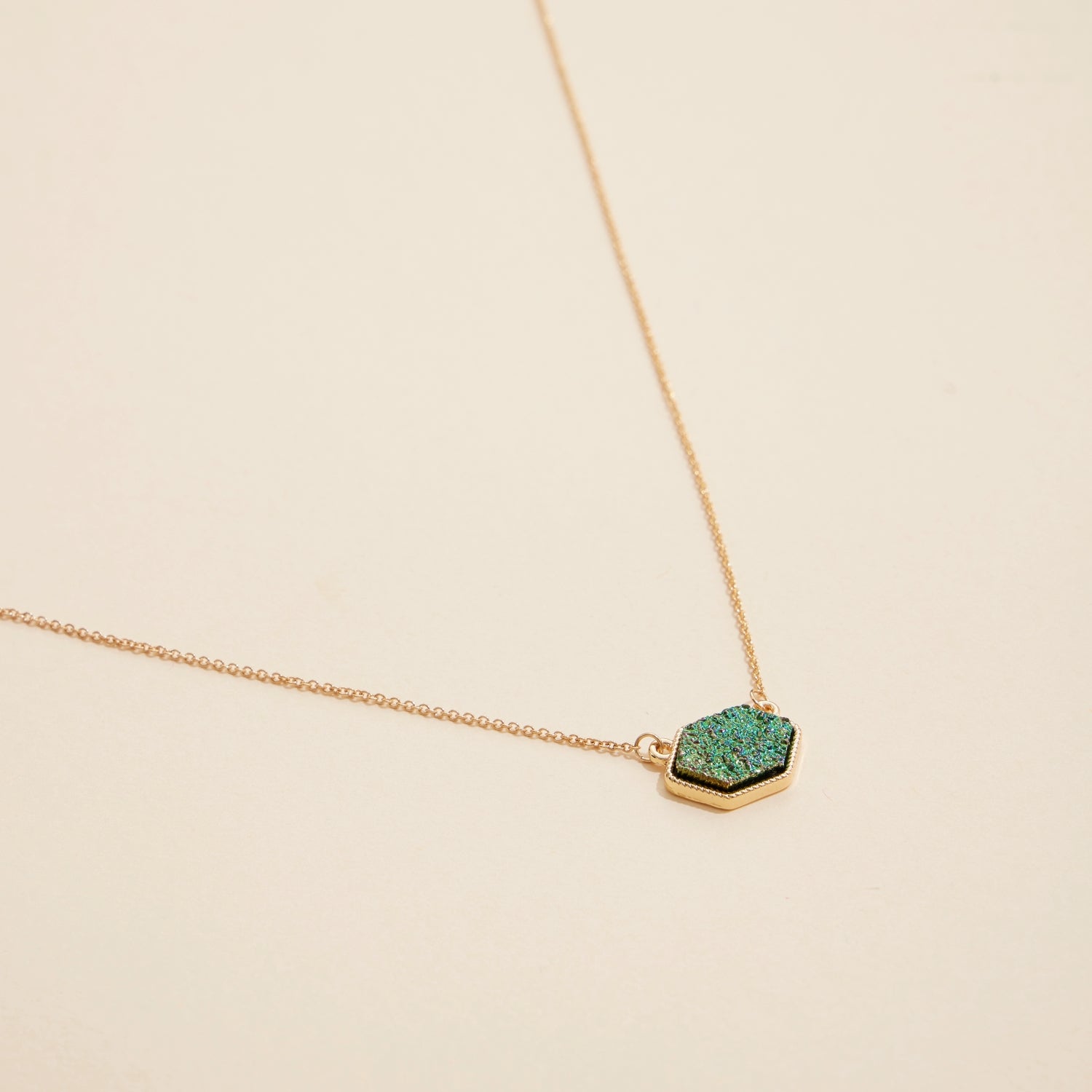 Hexagon Druzy Stone Charm Delicate Necklace - Frem