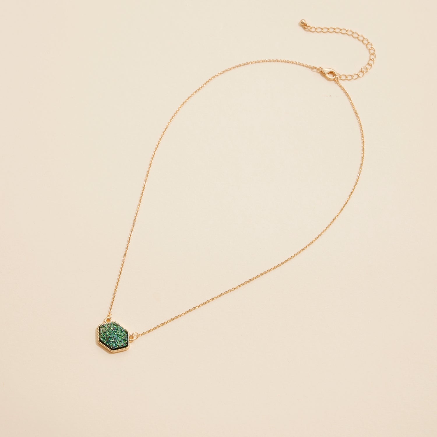 Hexagon Druzy Stone Charm Delicate Necklace - Frem