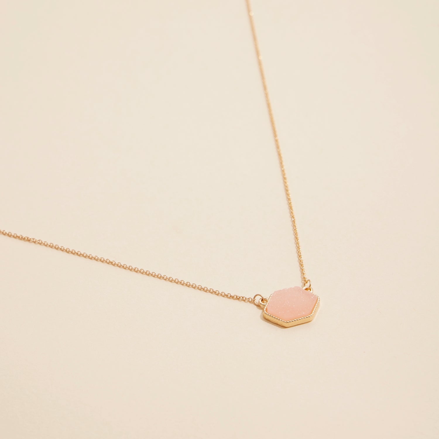 Hexagon Druzy Stone Charm Delicate Necklace - Frem