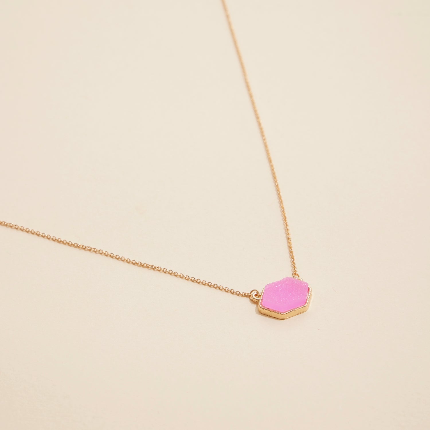 Hexagon Druzy Stone Charm Delicate Necklace - Frem