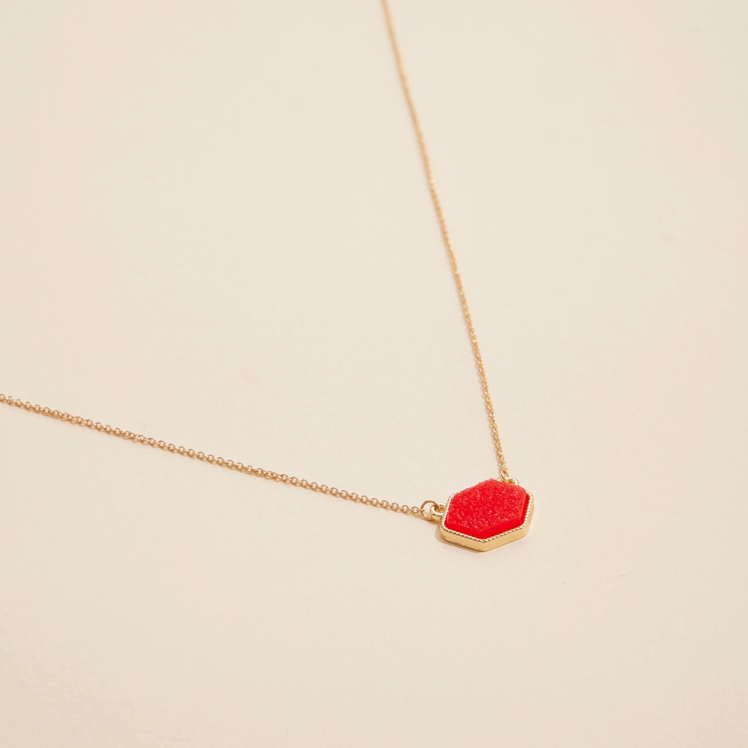 Hexagon Druzy Stone Charm Delicate Necklace - Frem