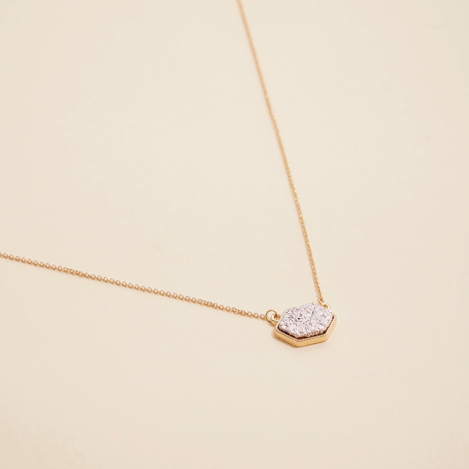 Hexagon Druzy Stone Charm Delicate Necklace - Frem