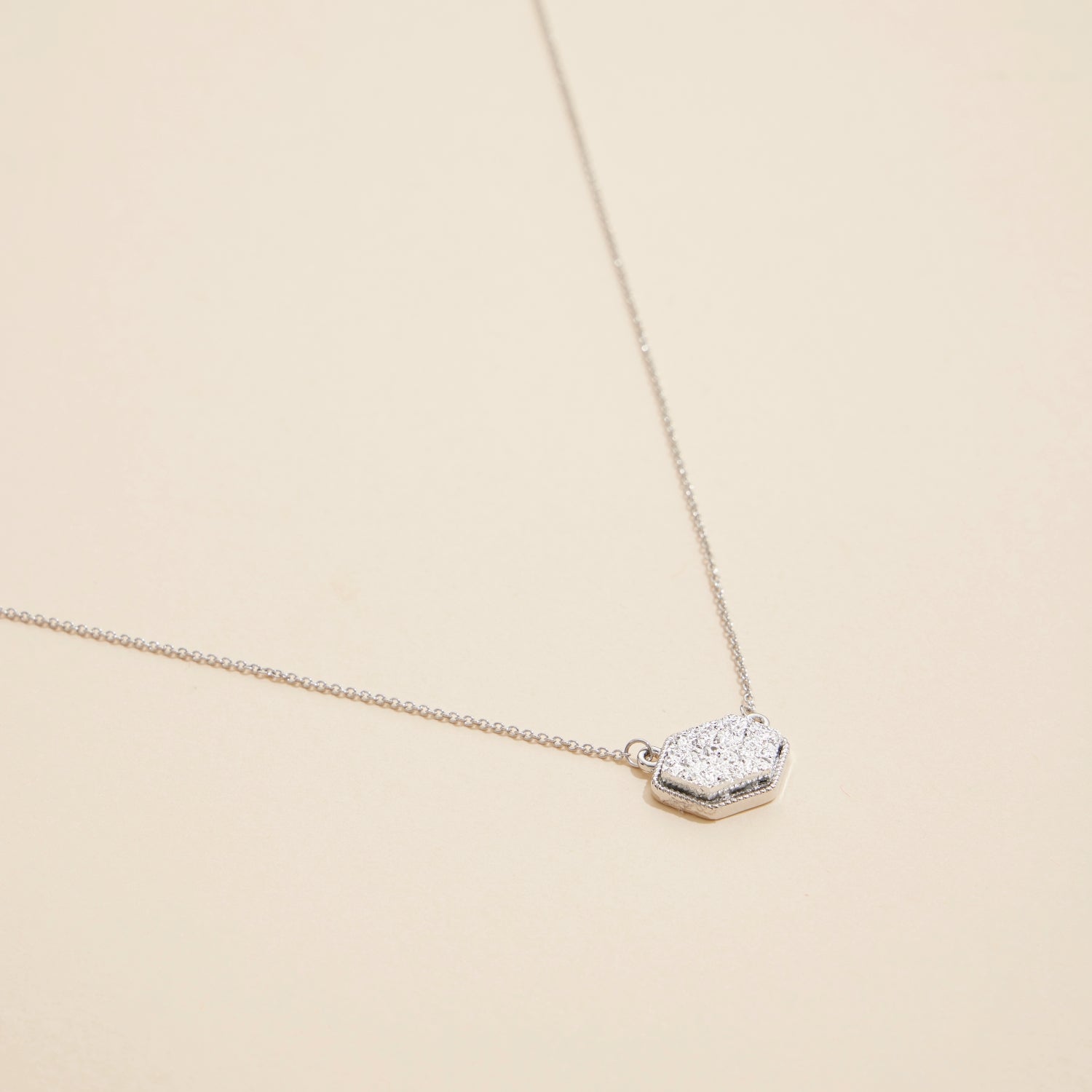 Hexagon Druzy Stone Charm Delicate Necklace - Frem