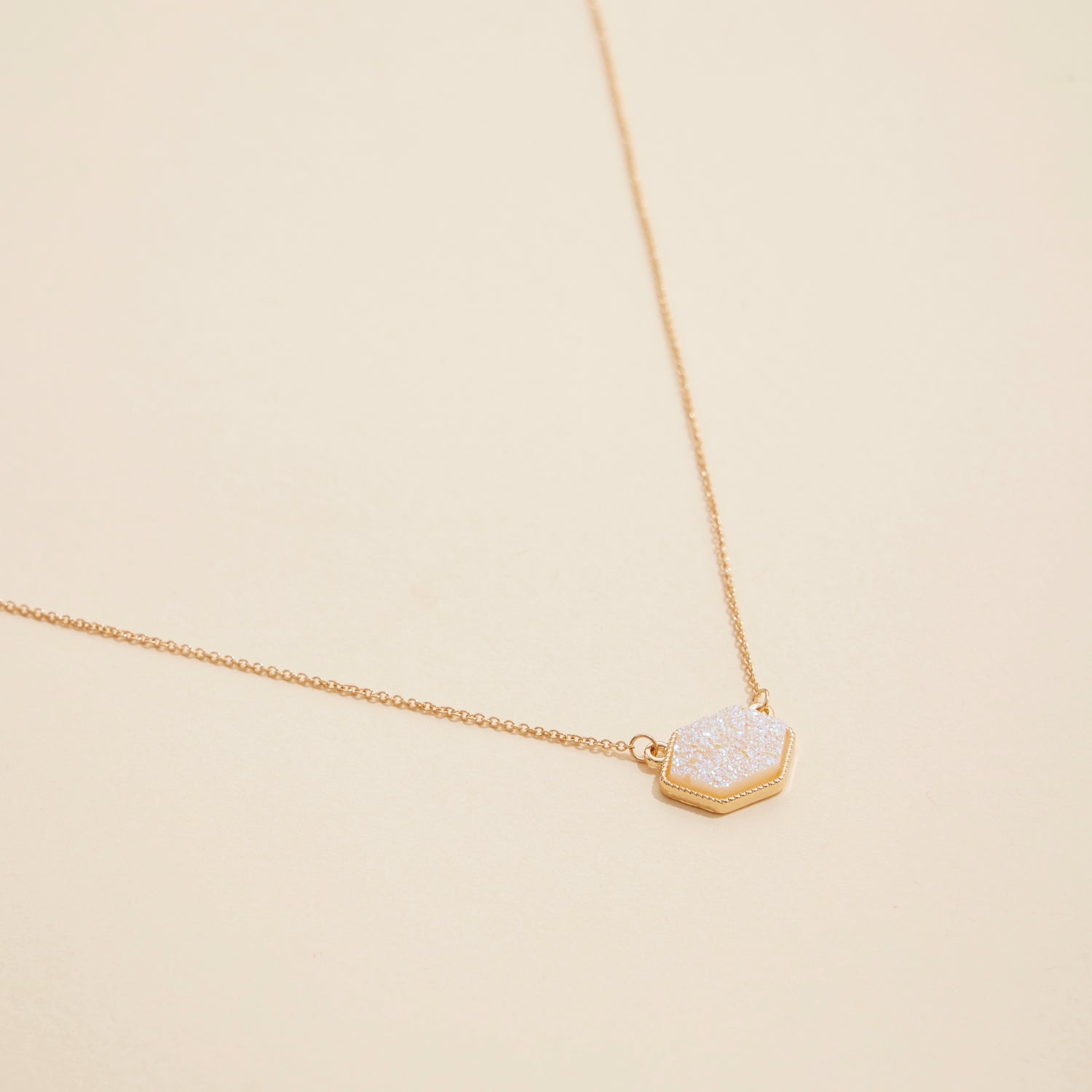 Hexagon Druzy Stone Charm Delicate Necklace - Frem