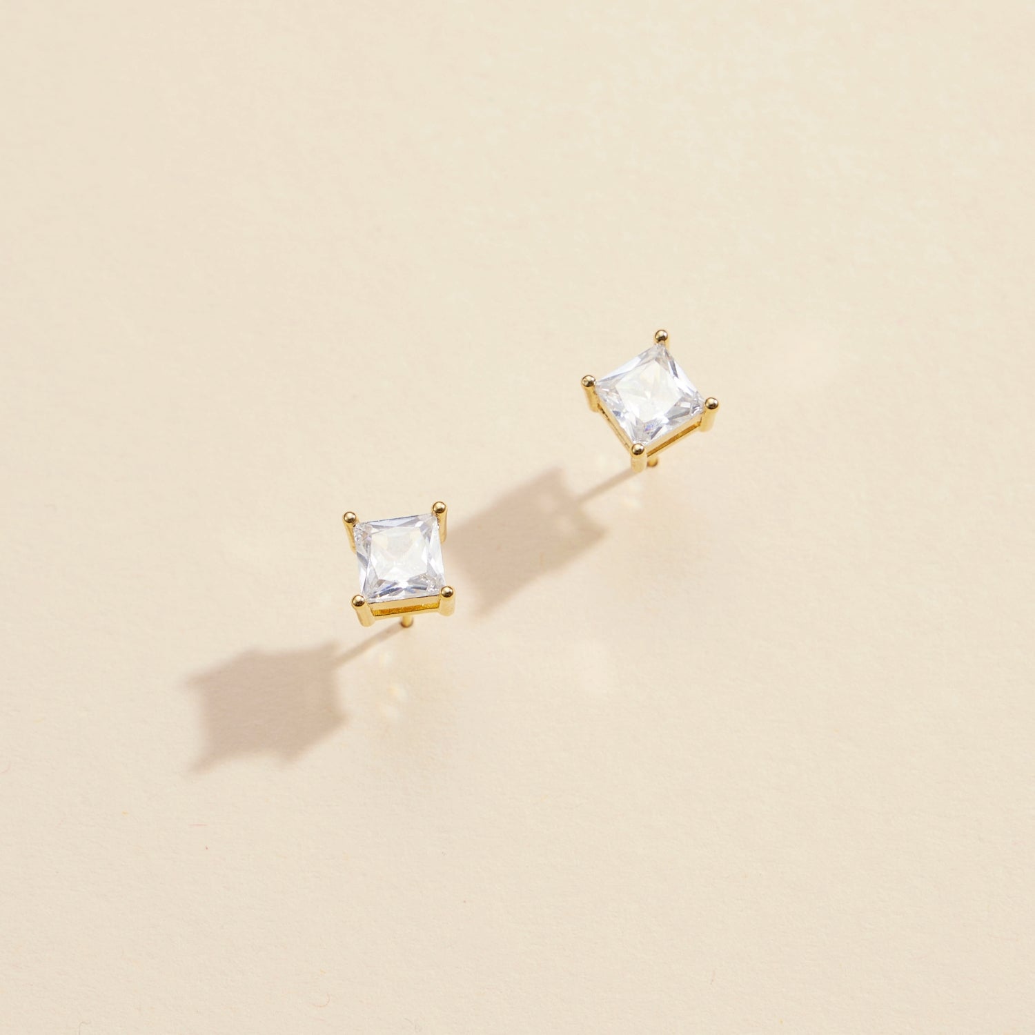 Classic Square CZ Gold-Dipped Stud Earrings