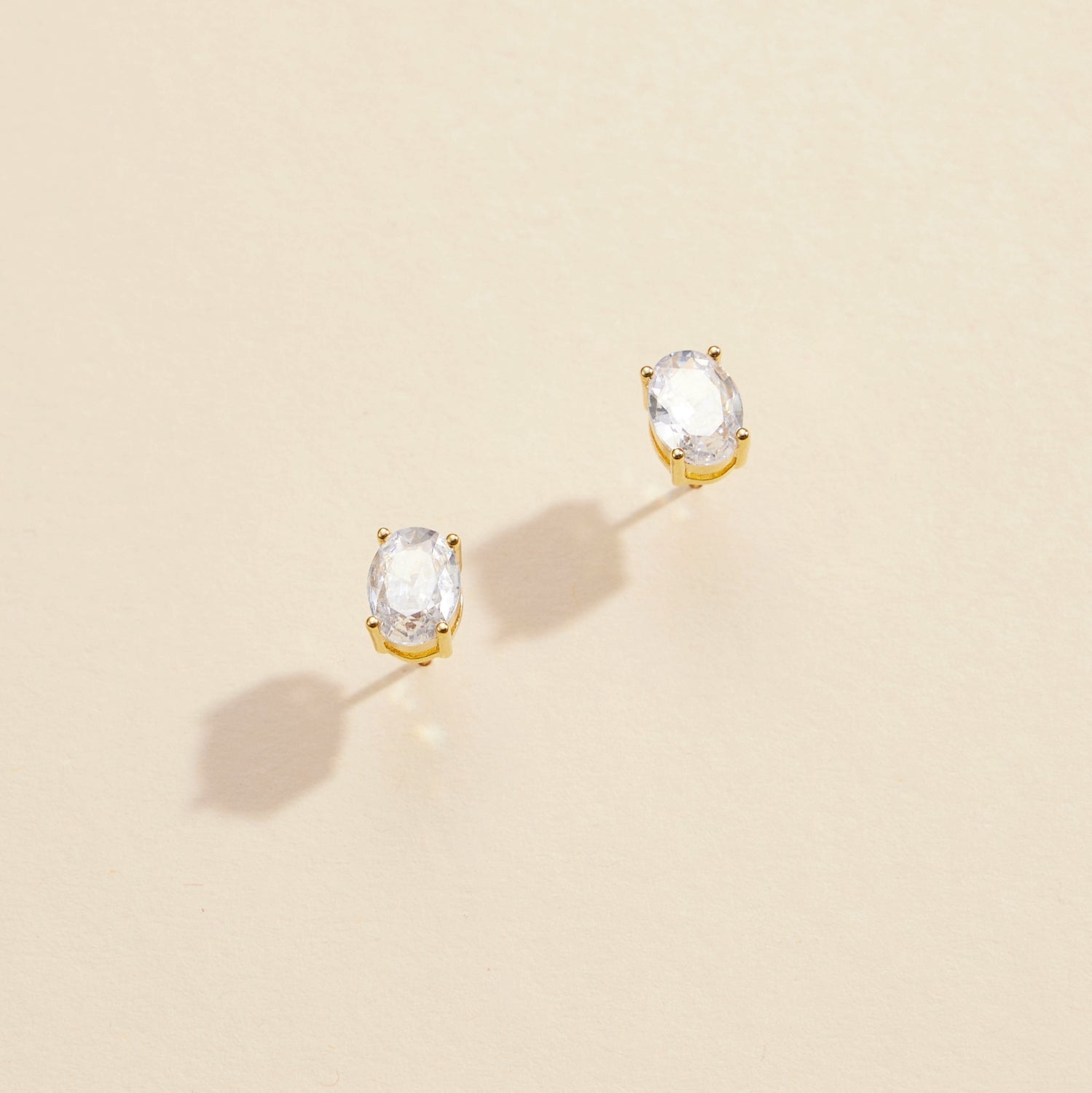 Classic Oval CZ Gold-Dipped Stud Earrings