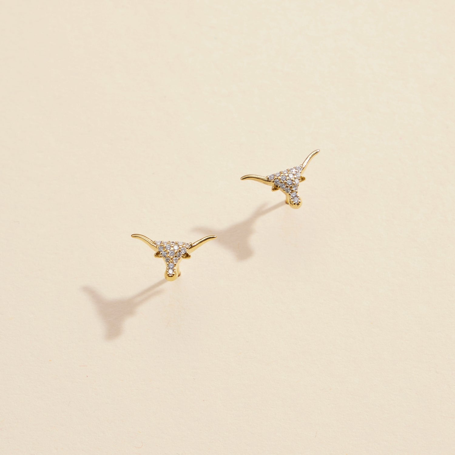 Elegant Bull Head CZ Gold-Dipped Stud Earrings