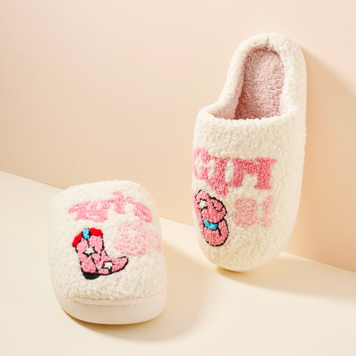 "Let's Go Girl Fuzzy Home Slippers"