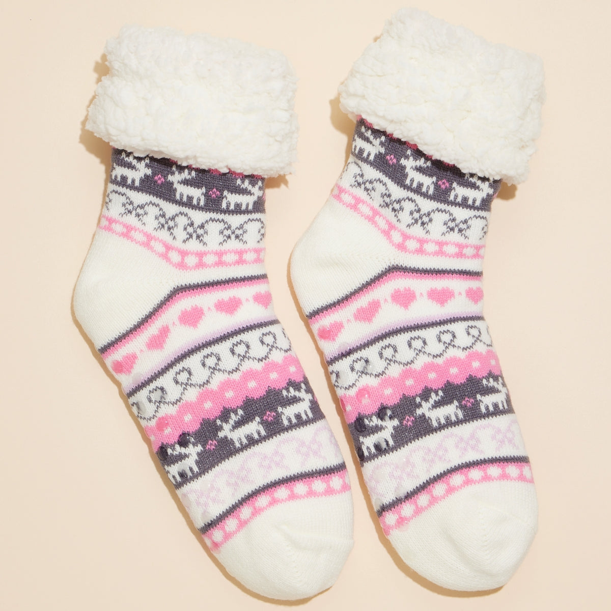 Reindeer Fleece Lined Knit Socks – Assorted Colors