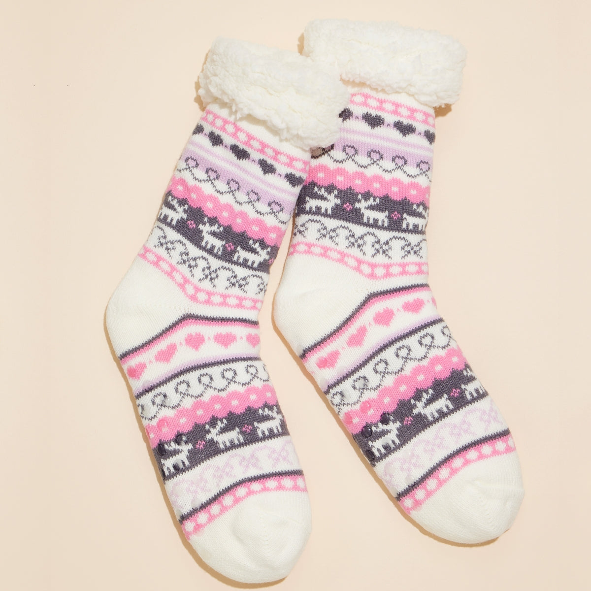 Reindeer Fleece Lined Knit Socks – Assorted Colors