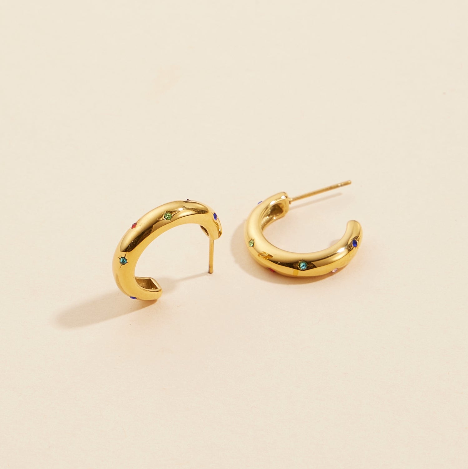 Rhinestone-Embellished Gold-Dipped | Stainless Steel Hoop Earrings