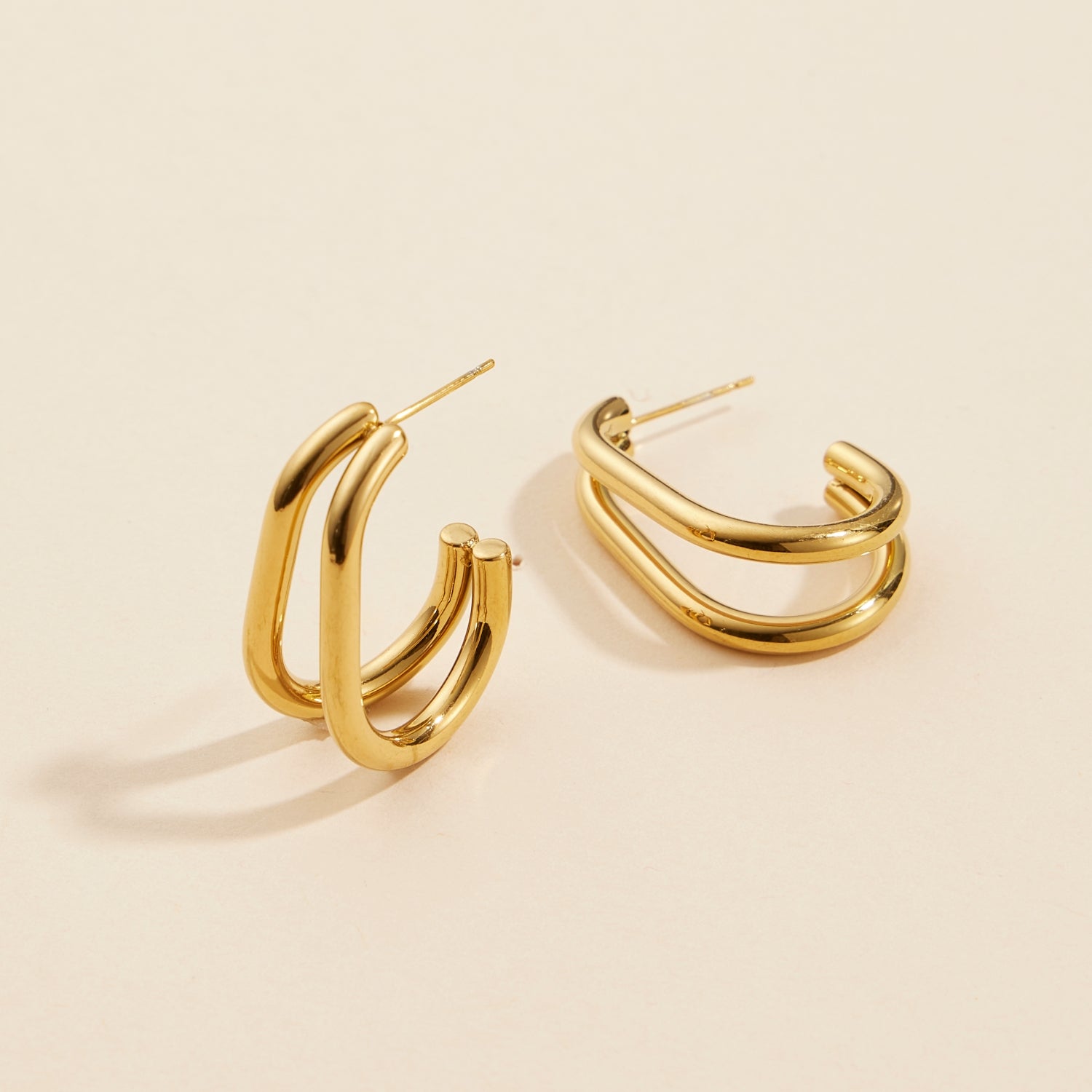 Elegant Layered Gold Dip Stainless Steel Hoop Earrings - Frem