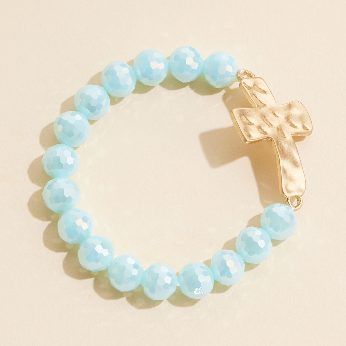 Glass Bead Bracelet with Cross Charm