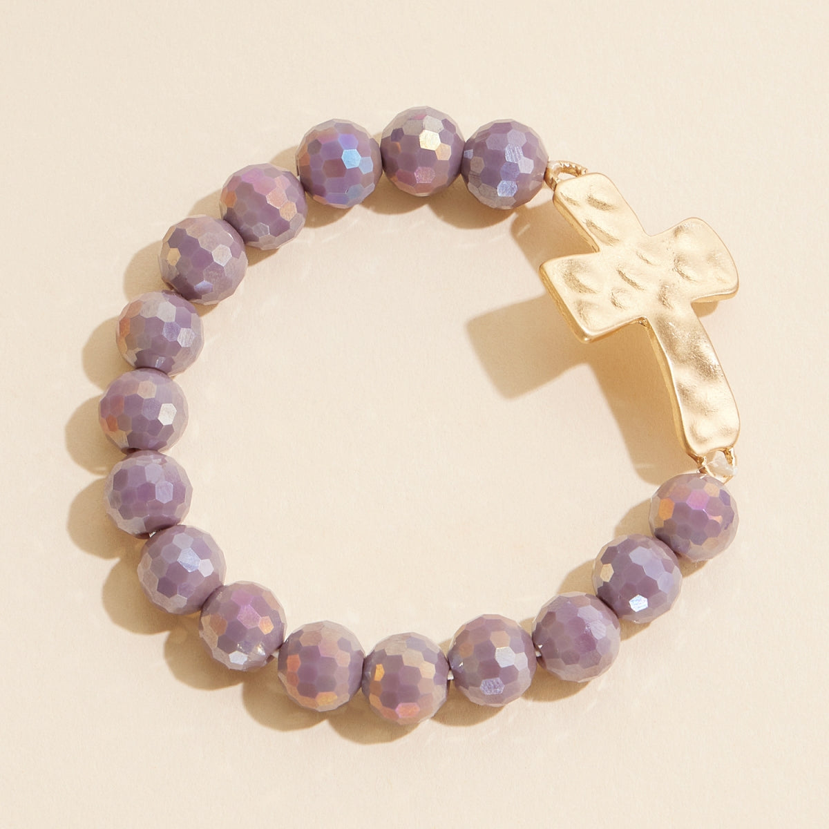 Glass Bead Bracelet with Cross Charm
