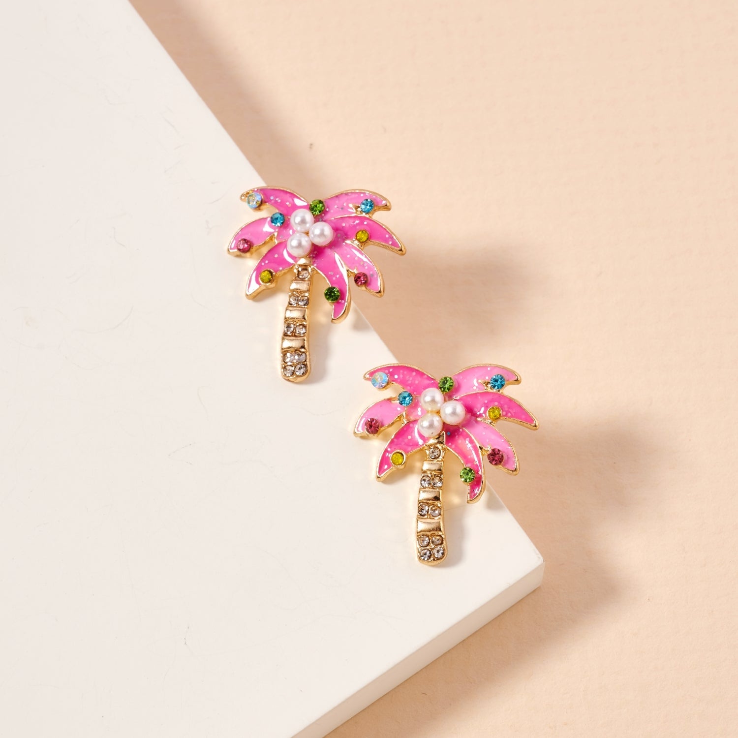 Tropical Palm Tree Holiday Enamel Stud Earrings | Christmas-palm-tree-enamel-stud-earrings - Frem