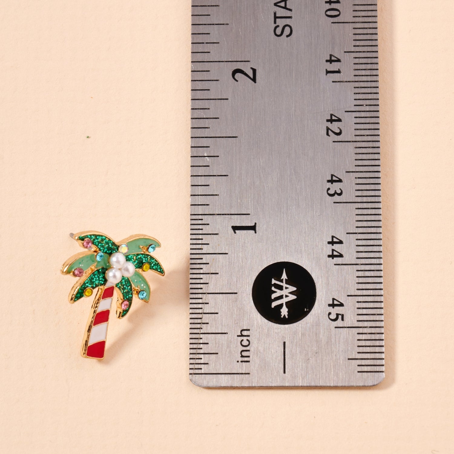 Festive Candy Cane Palm Tree Holiday Enamel Stud Earrings - Frem