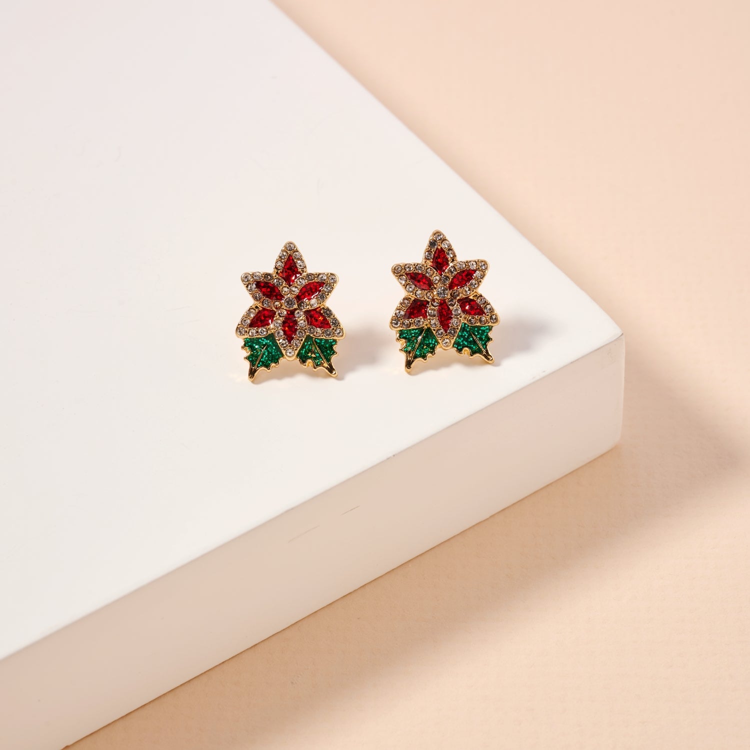 Poinsettia Crystal Holiday Stud Earrings