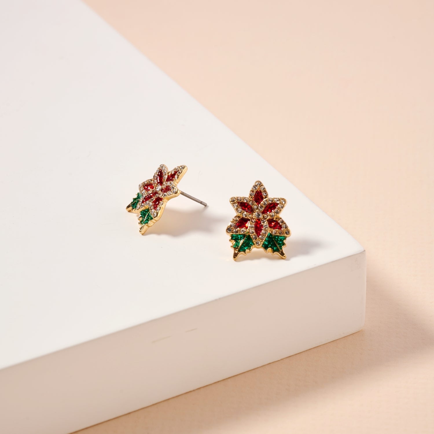 Poinsettia Crystal Holiday Stud Earrings