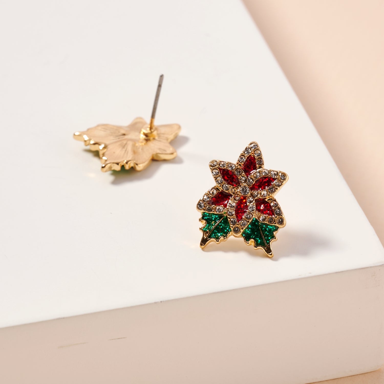 Poinsettia Crystal Holiday Stud Earrings