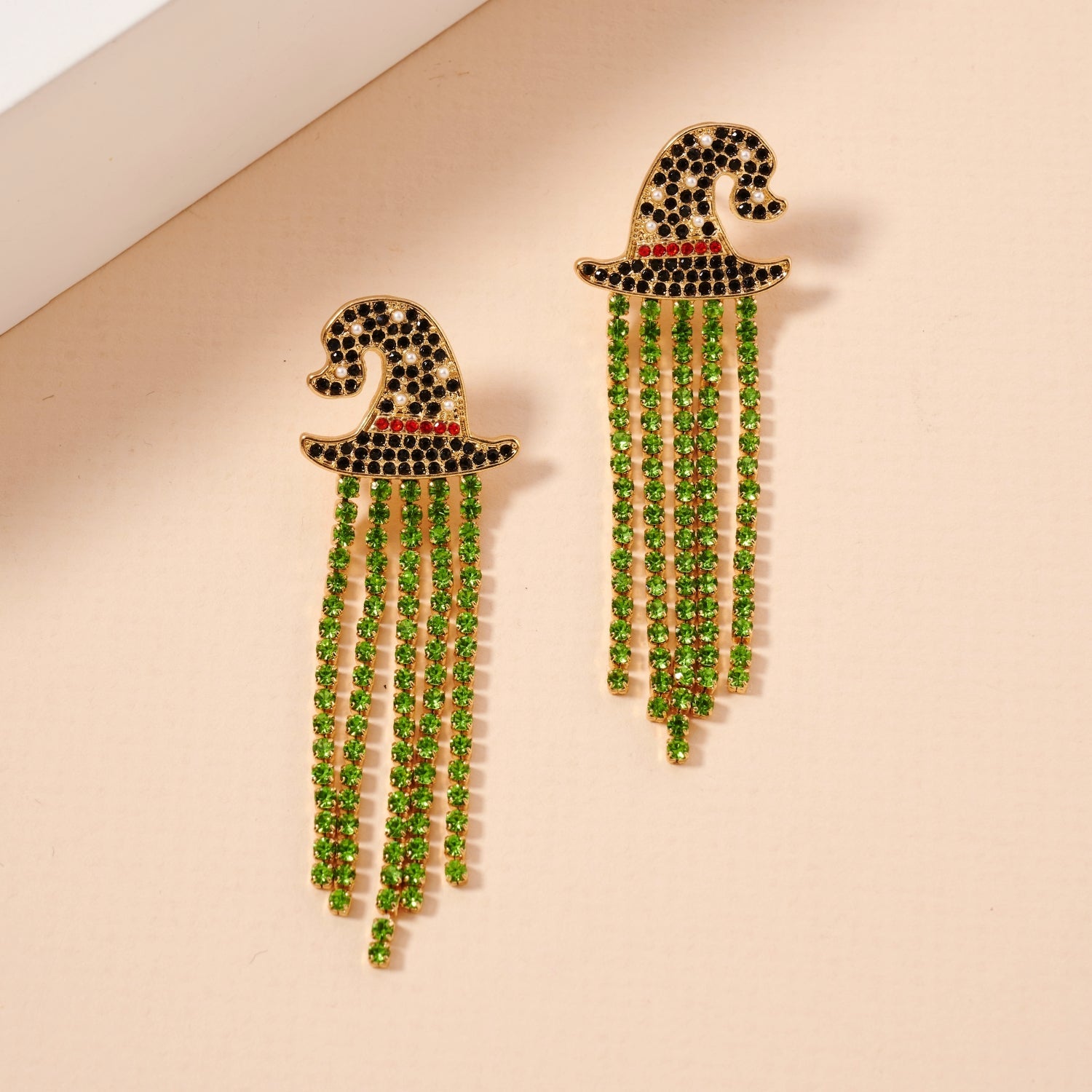 Halloween Witch Hat Rhinestone Dangling Earrings