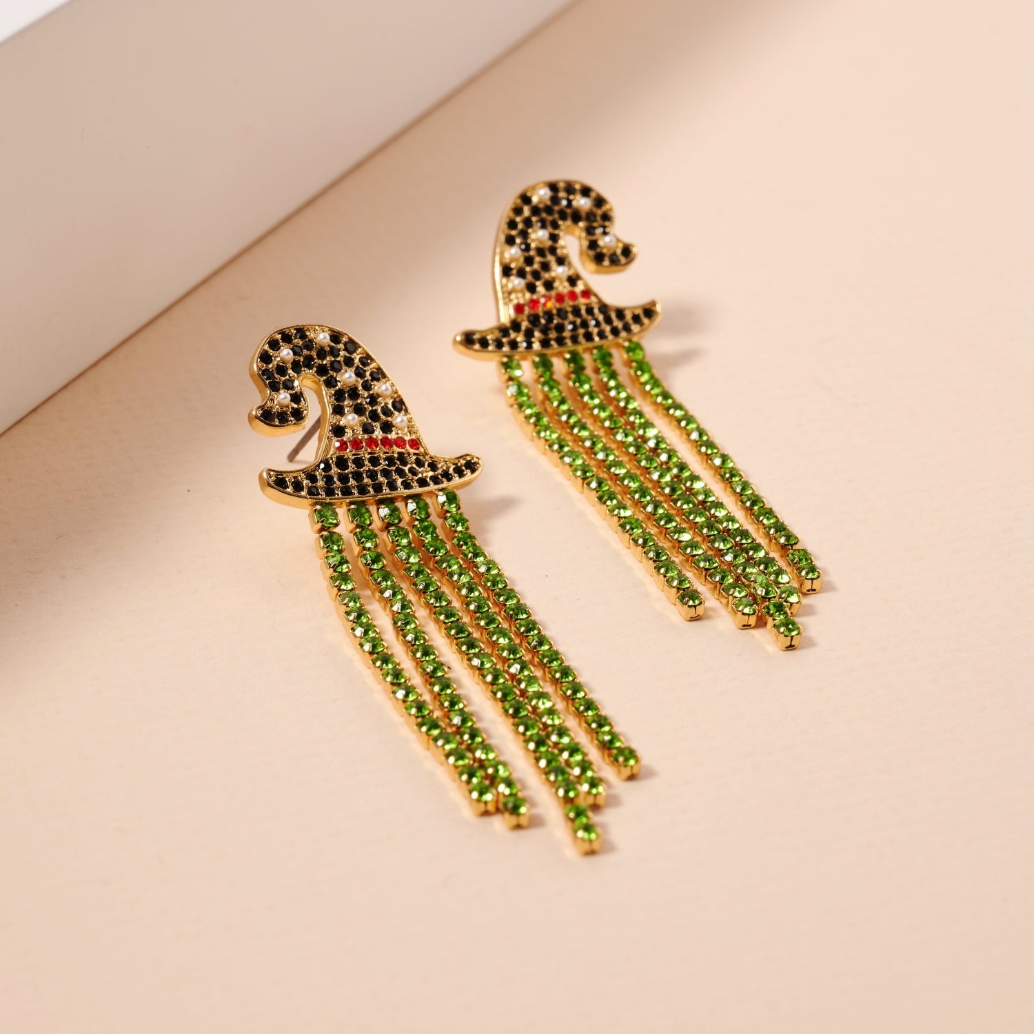 Halloween Witch Hat Rhinestone Dangling Earrings