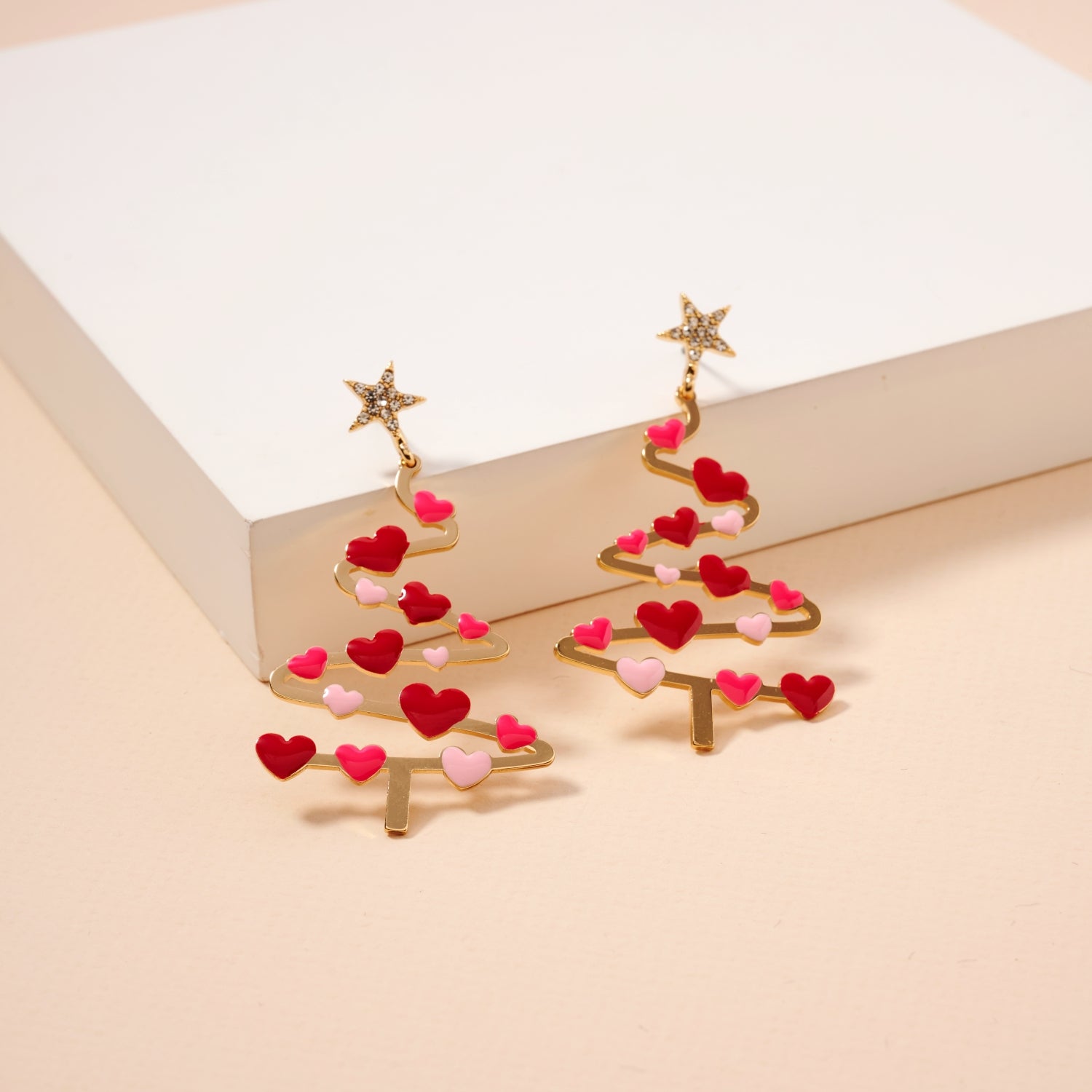 Christmas Tree & Hearts | Dangling Earrings