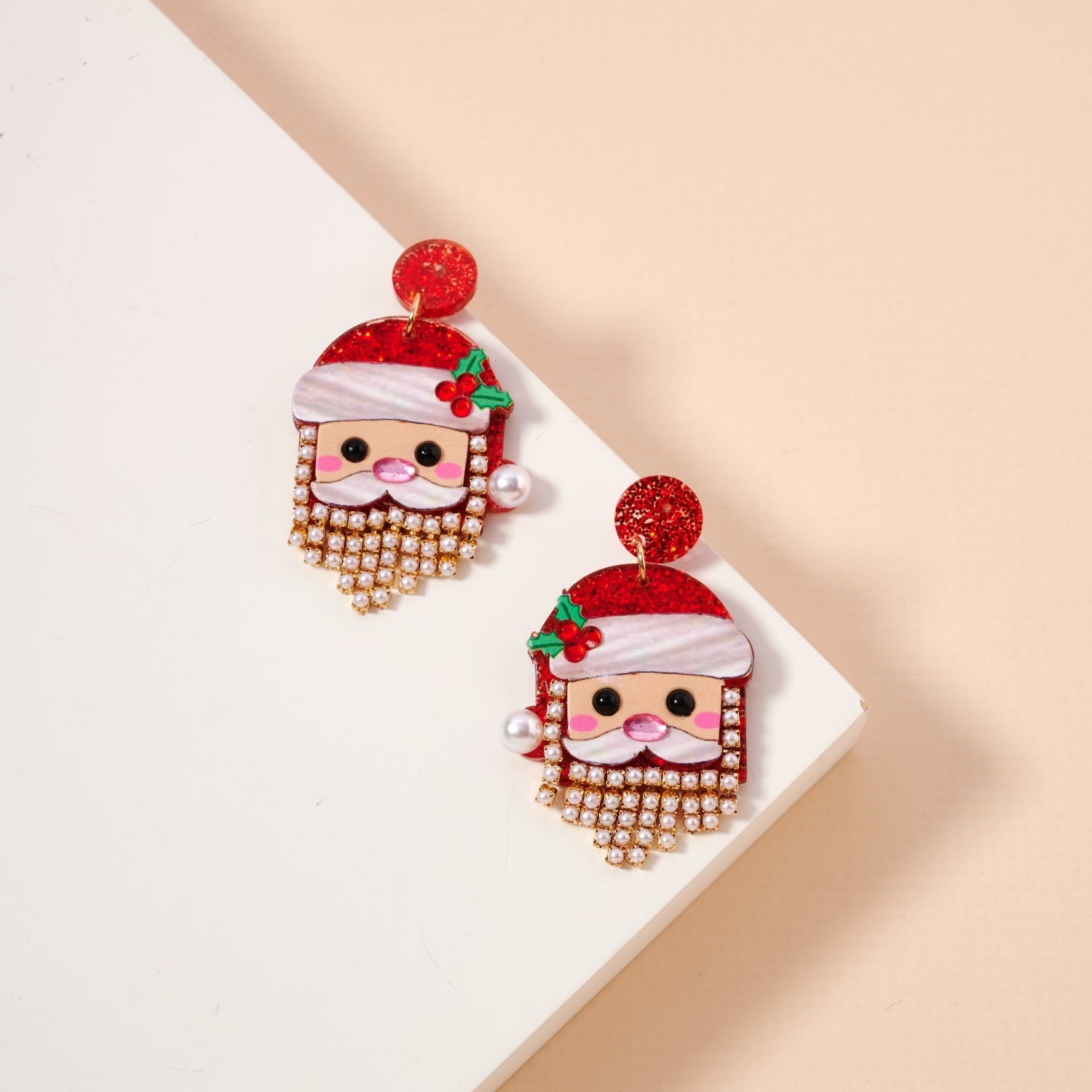 Pearl Bearded Santa Dangle Earrings | Holiday Earrings