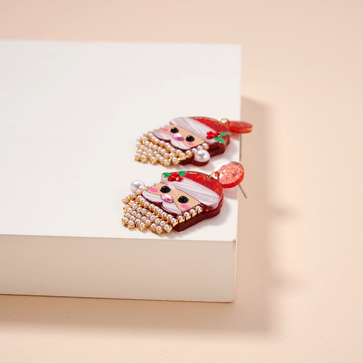 Pearl Bearded Santa Dangle Earrings | Holiday Earrings
