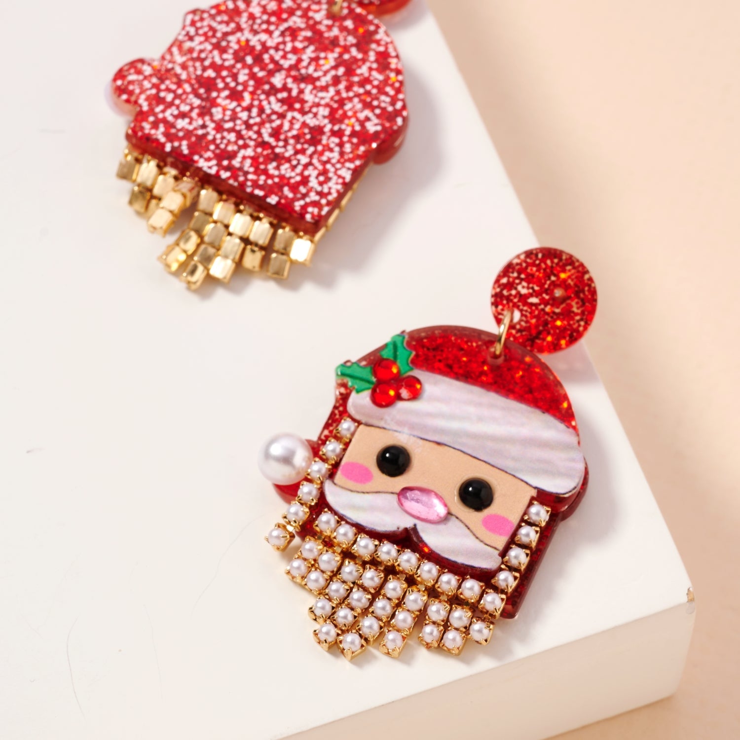 Pearl Bearded Santa Dangle Earrings | Holiday Earrings