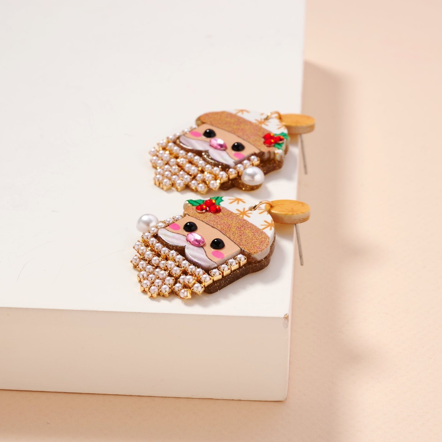 Pearl Bearded Santa Dangle Earrings | Holiday Earrings