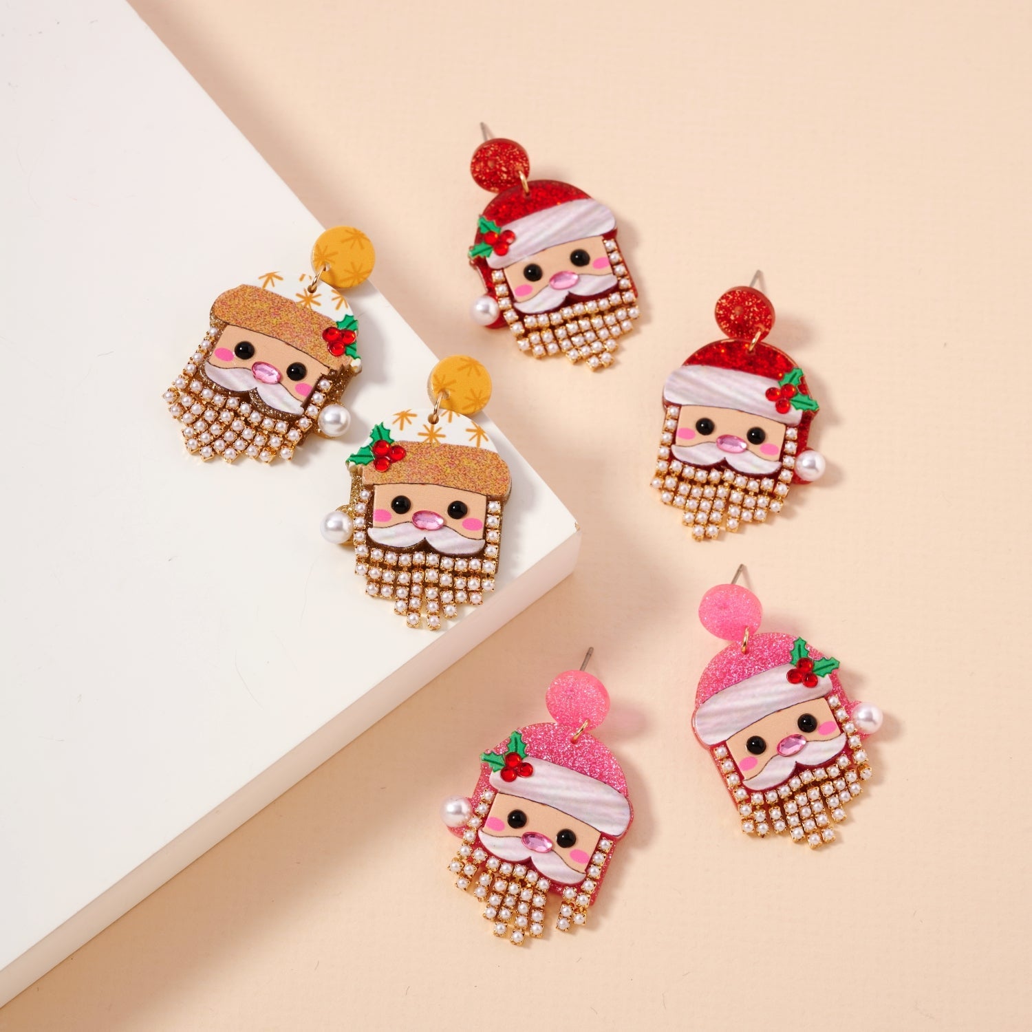 Pearl Bearded Santa Dangle Earrings | Holiday Earrings