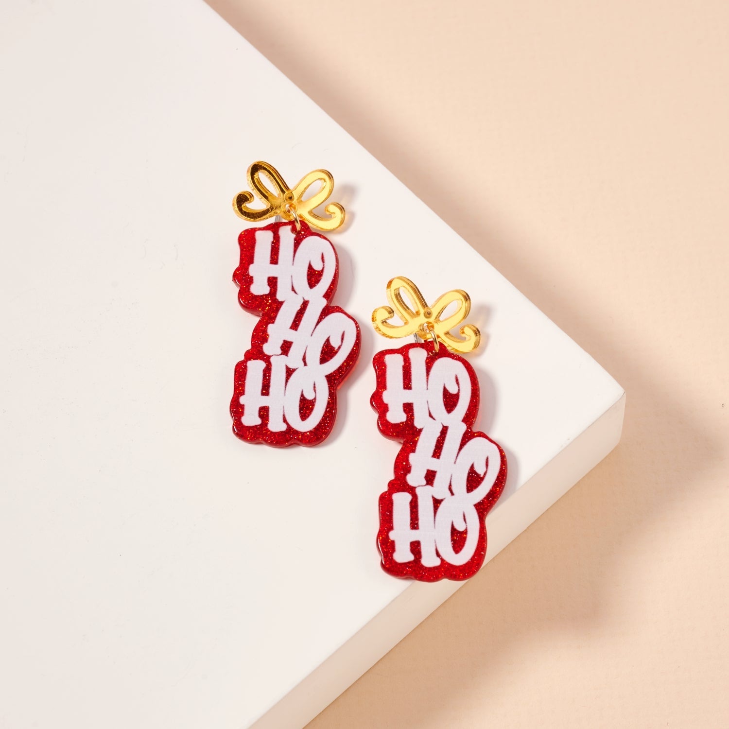 Festive “Ho Ho Ho” Acetate Holiday Drop Earrings