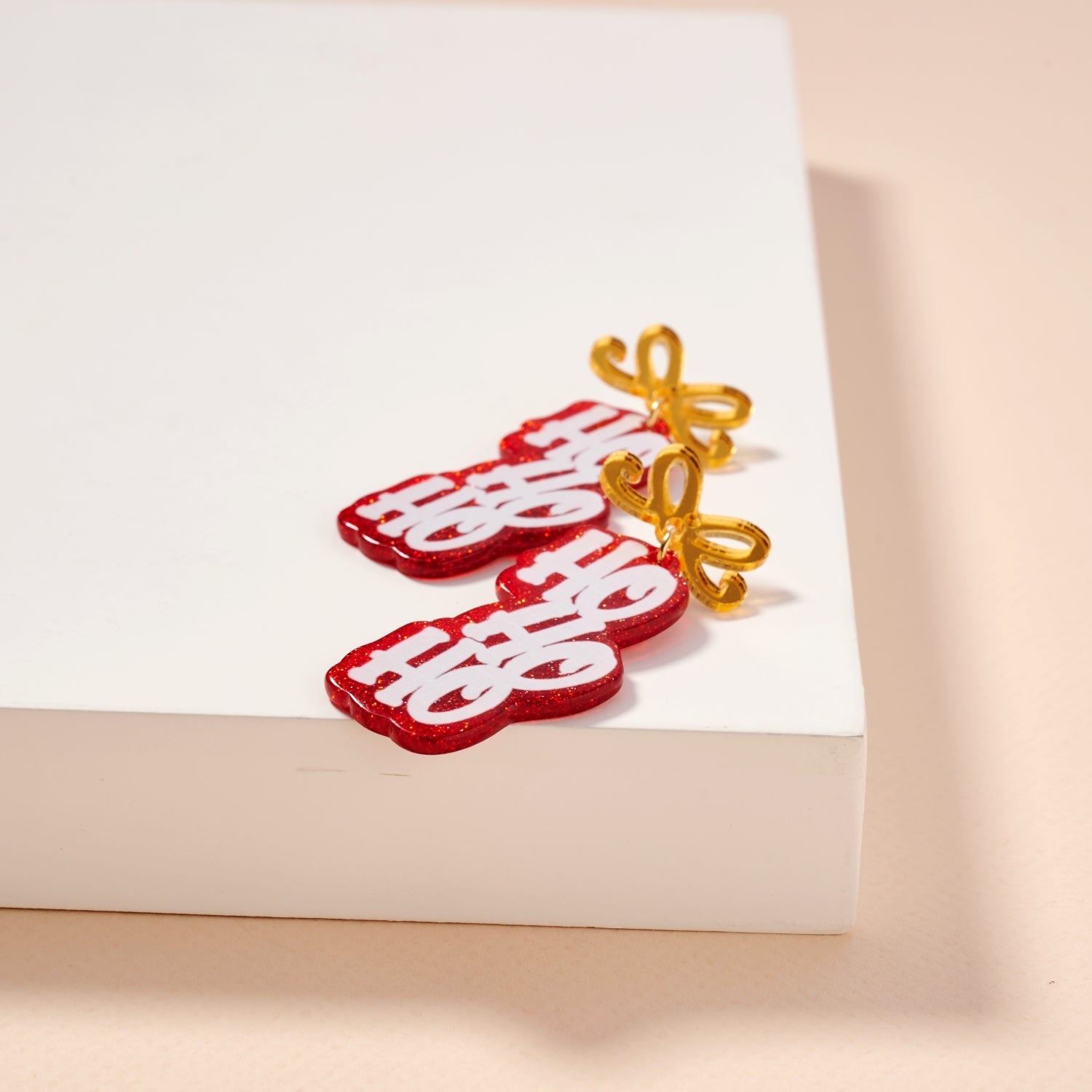 Festive “Ho Ho Ho” Acetate Holiday Drop Earrings