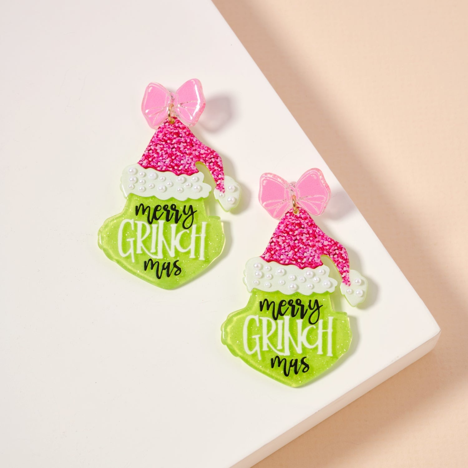 Playful Green Monster Acetate Holiday Drop Earrings - Frem
