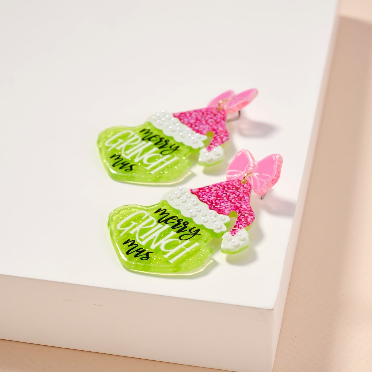 Playful Green Monster Acetate Holiday Drop Earrings - Frem