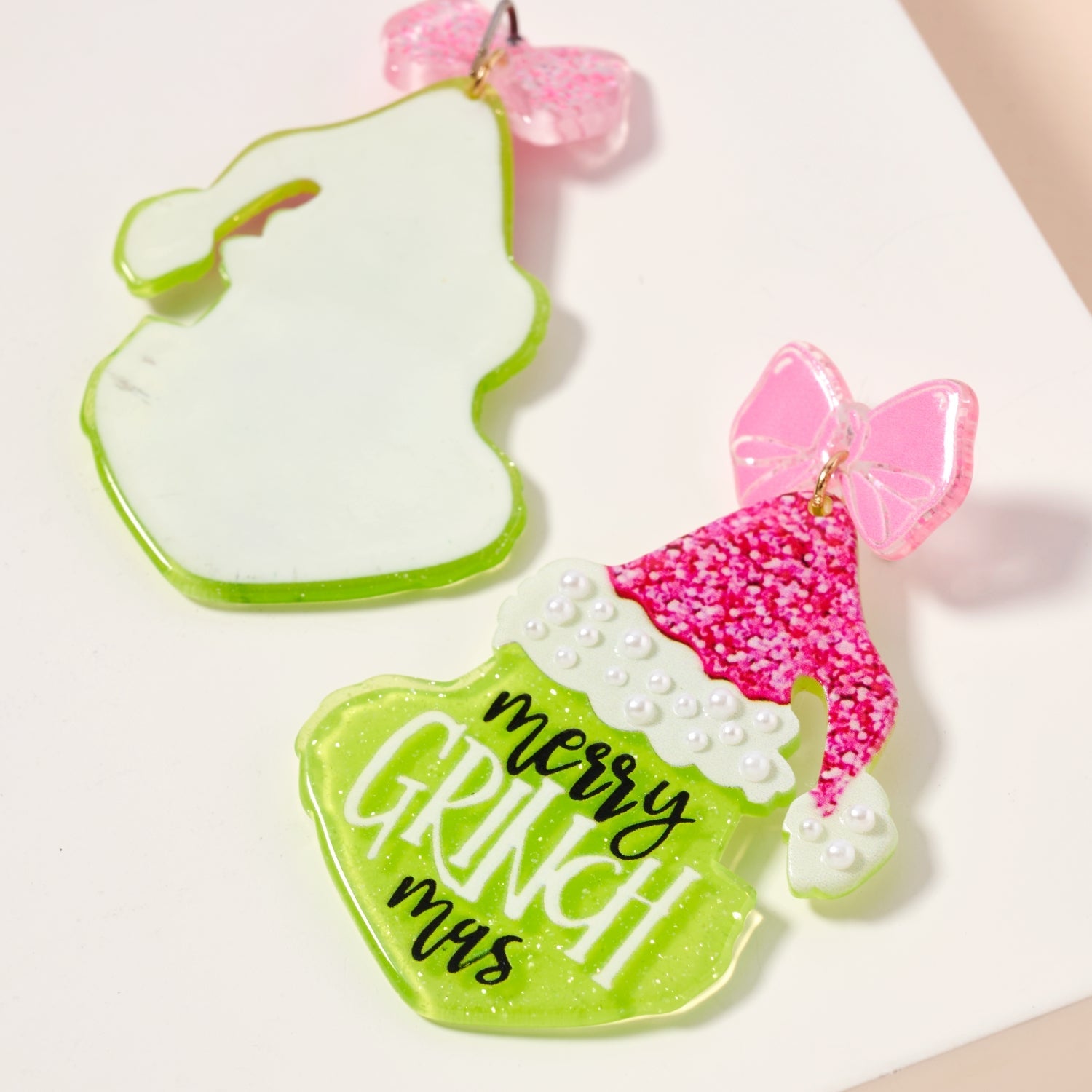 Playful Green Monster Acetate Holiday Drop Earrings - Frem