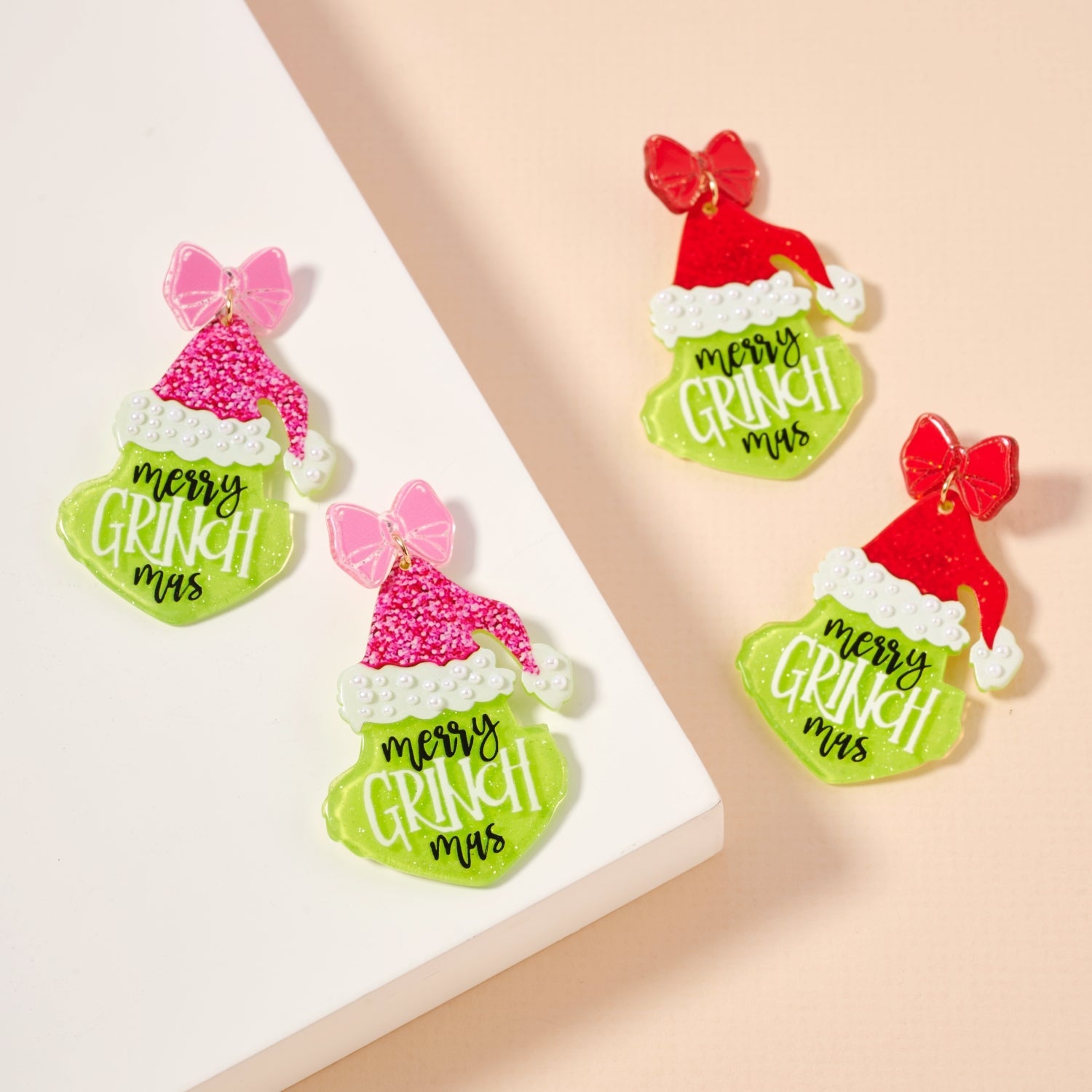 Playful Green Monster Acetate Holiday Drop Earrings - Frem