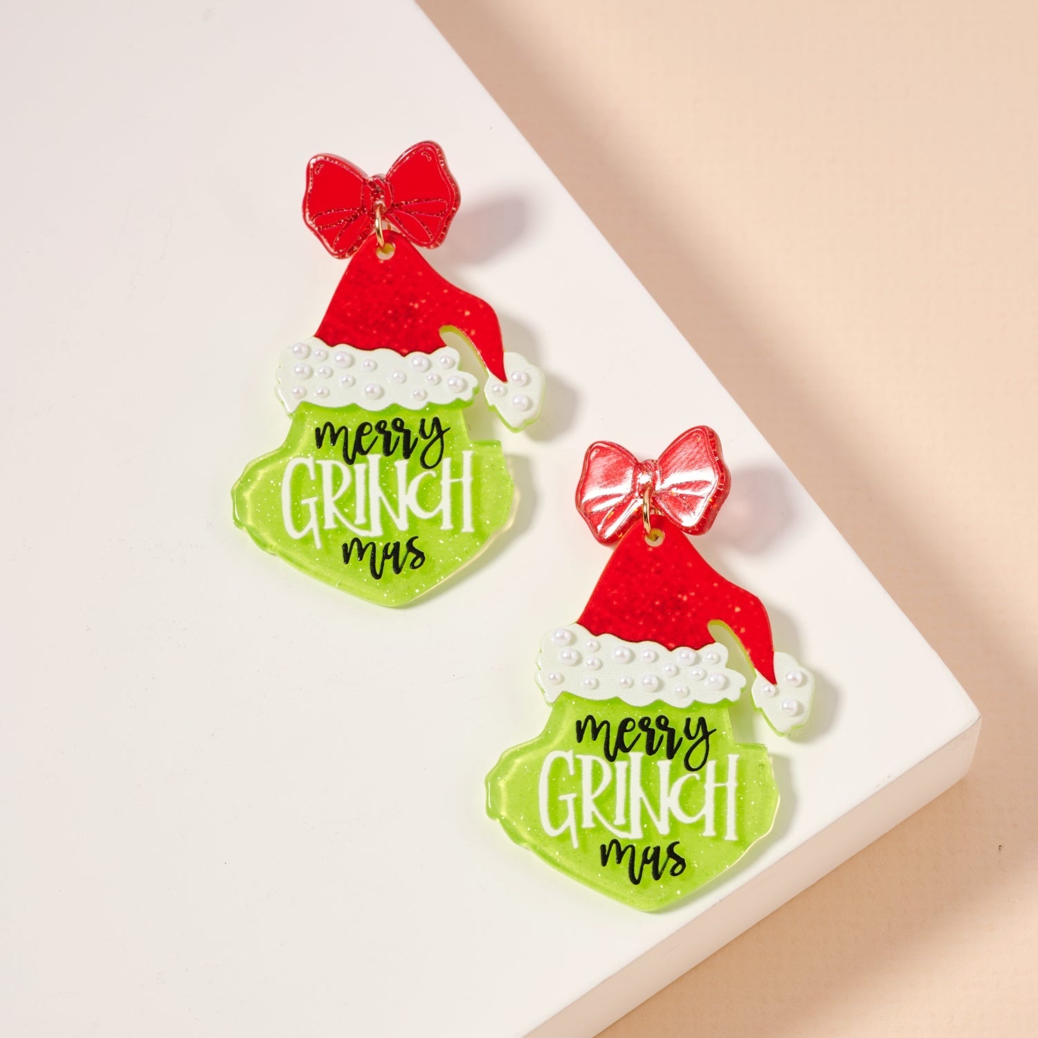 Playful Green Monster Acetate Holiday Drop Earrings - Frem