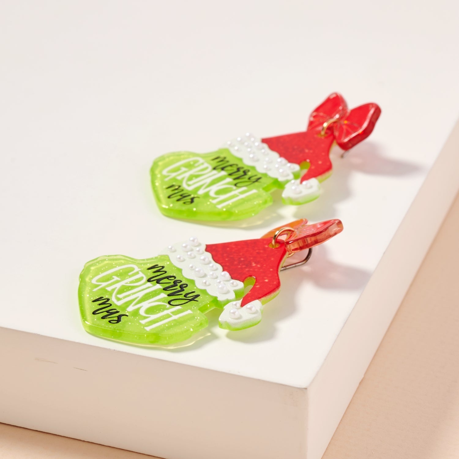 Playful Green Monster Acetate Holiday Drop Earrings - Frem