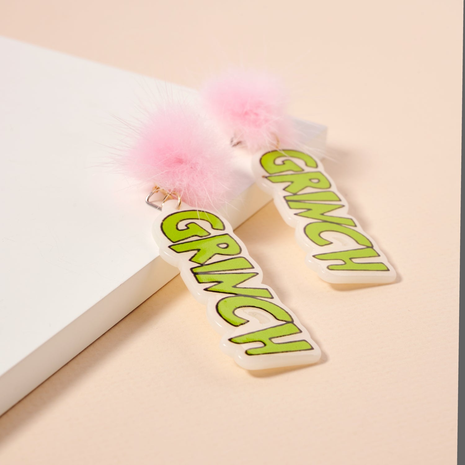 Playful Green Monster & Pom-Pom Holiday Drop Earrings